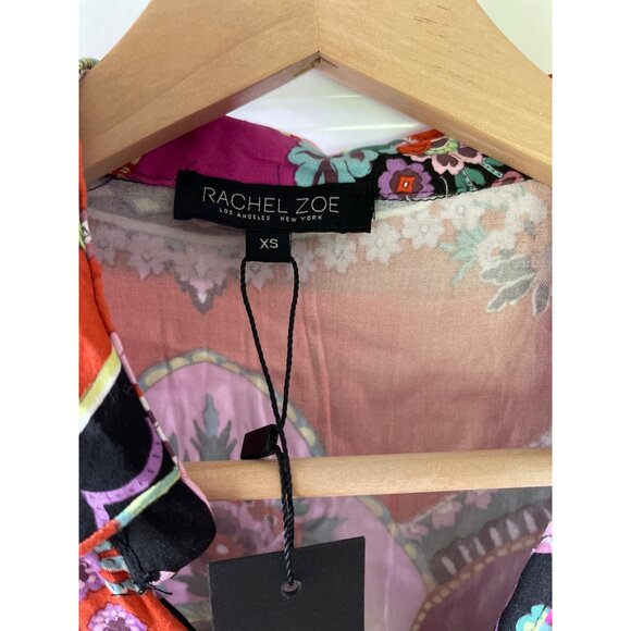 Rachel Zoe Cropped Wrap Top Collared Blouse Floral Black Boho Multi Size XS New - Picture 3 of 6